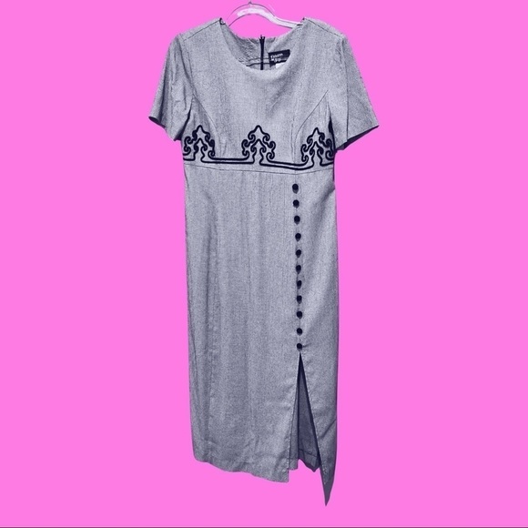 Vintage sz S/M Dawn Joy midi column dress slim 80s wiggle 90s y2k secretary VTG - Picture 6 of 10